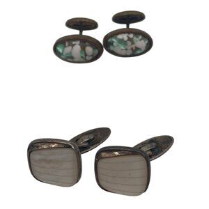 Vintage 835 Silver & Mother Of Pearl Cufflinks Mosaic Design 2 Sets